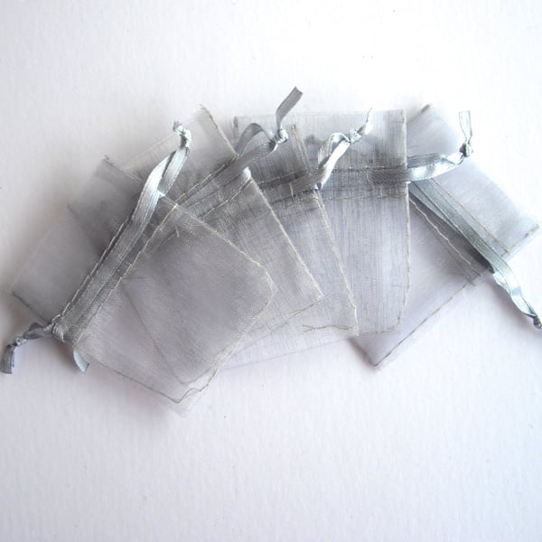 5 x Small Silver Organza Gift Bags