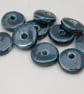 10 Medium Petrol Blue Glazed Ceramic Washer Beads - Image 1