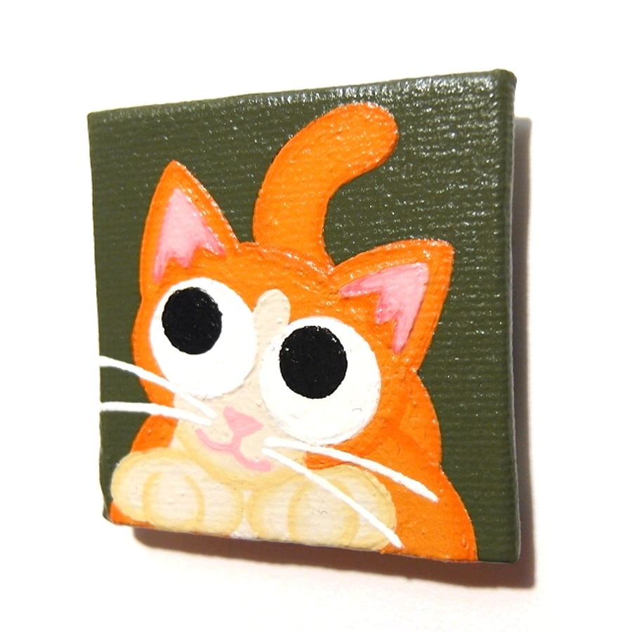 Cute Ginger Cat Fridge Magnet - original acrylic painting of cartoon cat