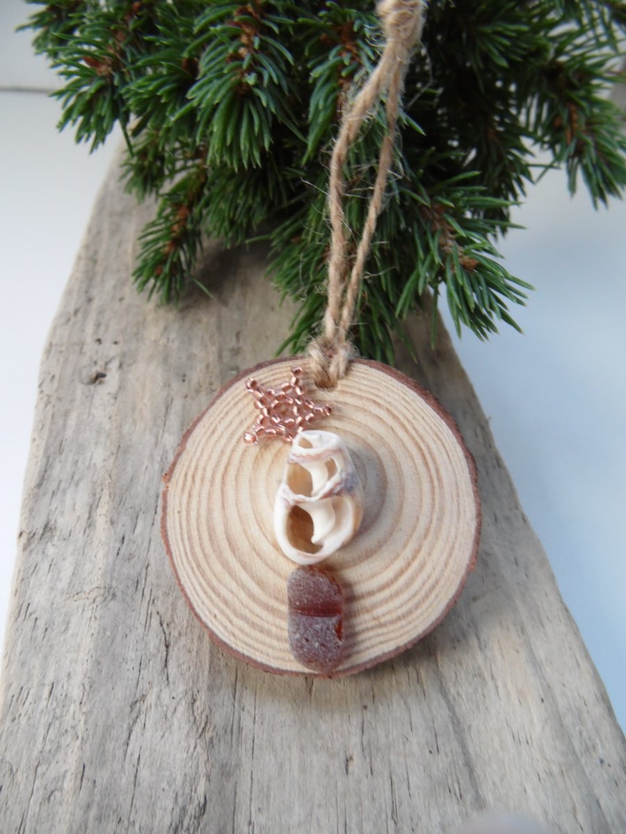 Sea Shell Christmas Tree with Copper Beaded Star Christmas Decoration T083