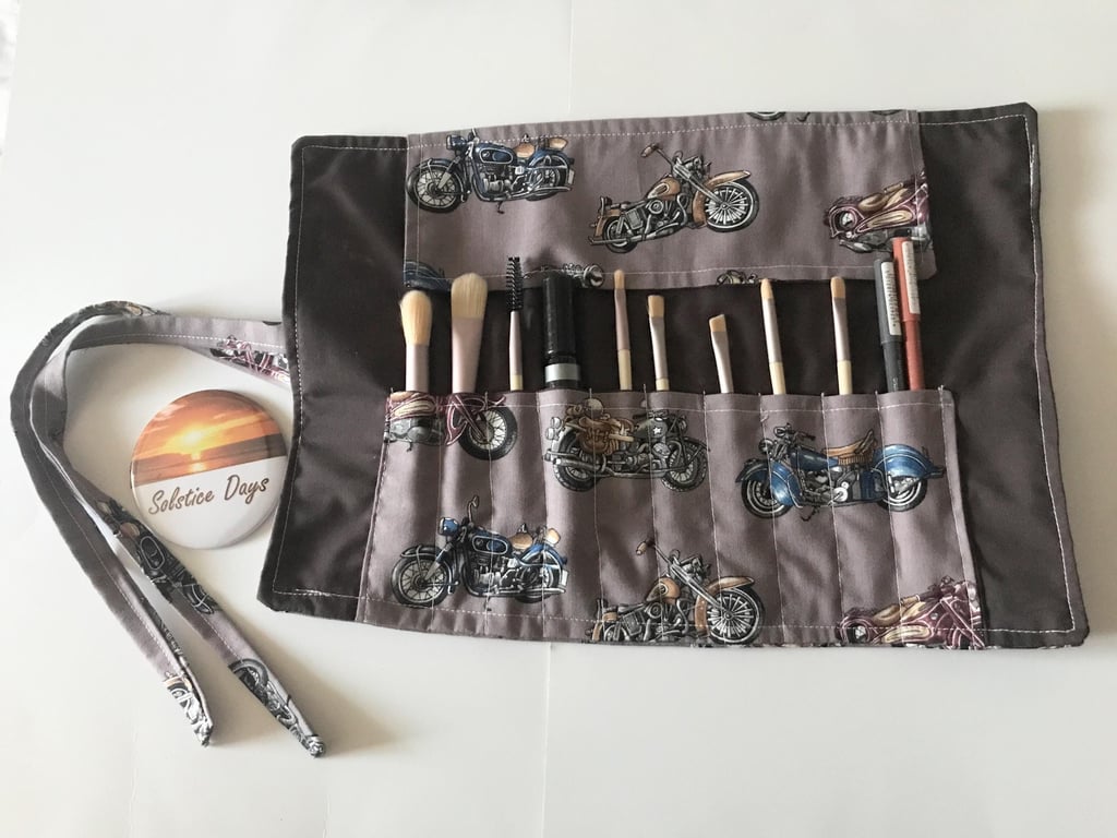 Motorcycle Make Up Brush Roll Storage Case, Motorbike Brush Holder, Biker Chick