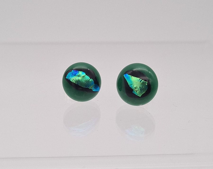 Green Foiled Glass Stud Earrings