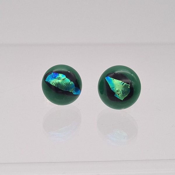Green Foiled Glass Stud Earrings
