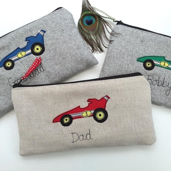 Personalised Racing Car Pencil Case - Custom Pen Pouch - Colour choice