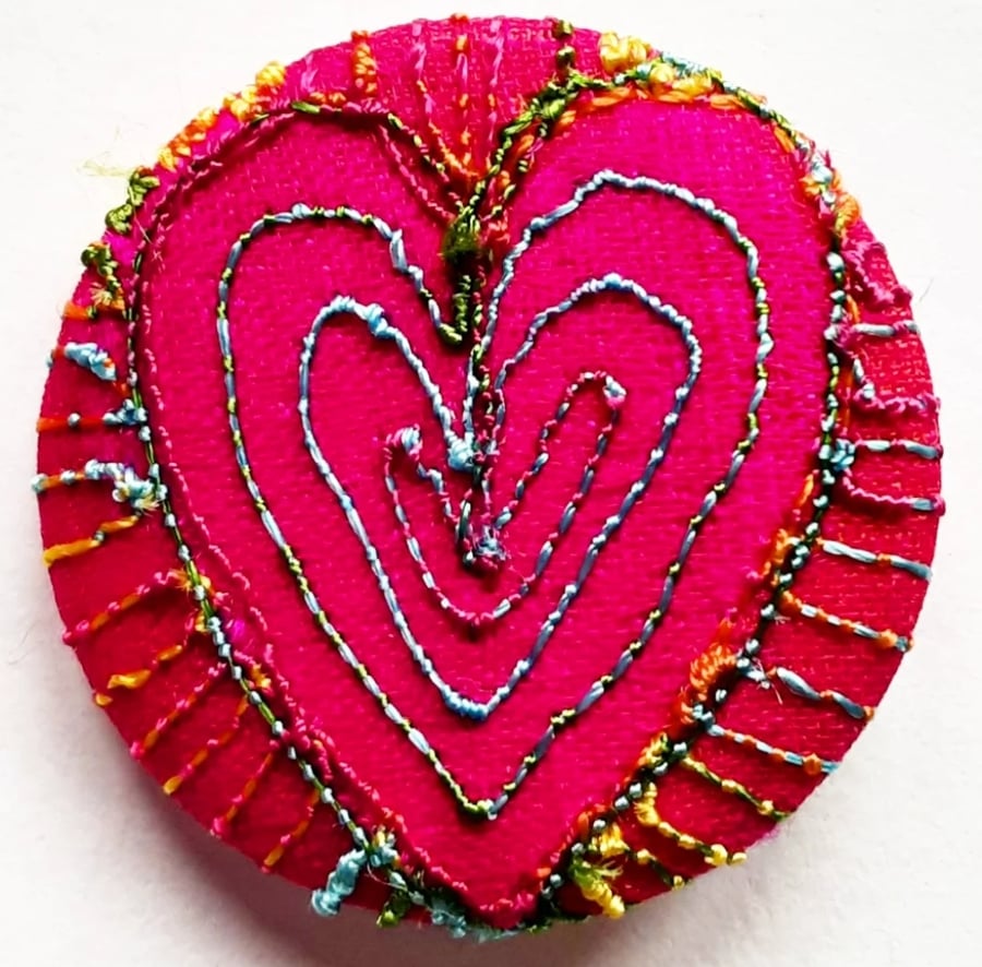 Badge One Inch Fabric Badge with Free Machine Embroidery 