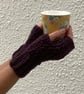 FINGERLESS MITTS , gloves ' Erme Trail '. Soft Wool blend. Dark purple.