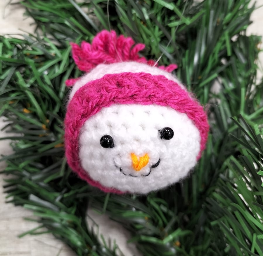 Crochet snowman bauble tree decoration