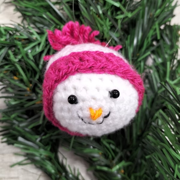 Crochet snowman bauble tree decoration