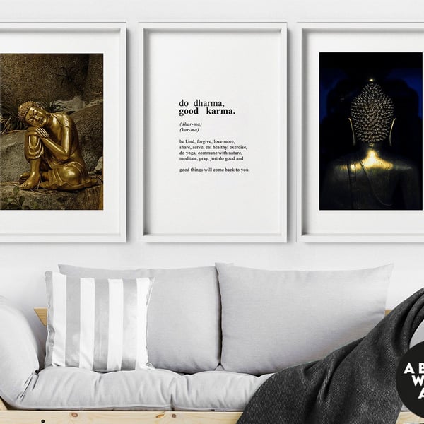 Set x 3 Buddha Prints, Yoga art prints, Spiritual Gifts, Boho Decor, its called 