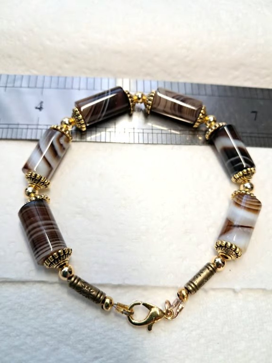Handmade Natural Agate Tube Bracelet 