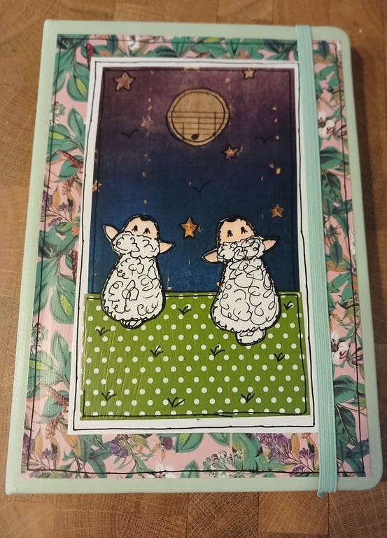 Quirky art, moongazer A5 lined hand decorated quirky hare journal ,notebook