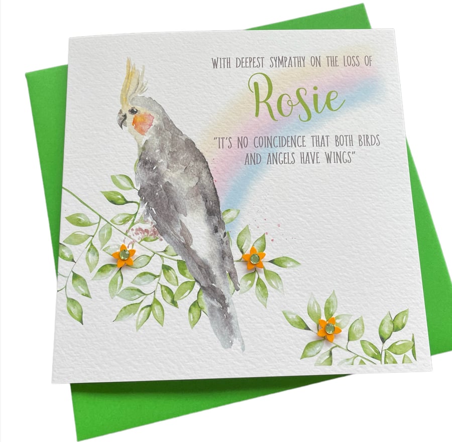 Personalised Handmade Sympathy- Loss of a Pet Bird-Parrot- Cockatiel, African Gr