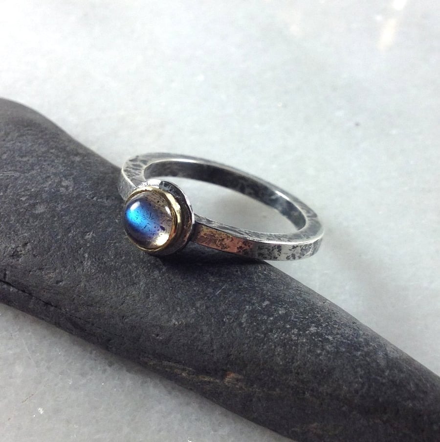 silver 18ct gold and labradorite Relic ring