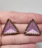 Handwoven 3D Triangle Stud Earrings - Beaded Geometric Earrings - Smoky Graphite - Image 6