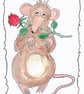 Blank Card. Cute Mouse and Rose Valentine Card. Print of my Original Painting - Image 1