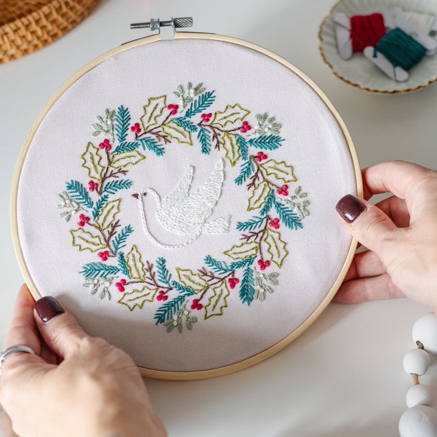 Winter Dove - Fabric only embroidery kit