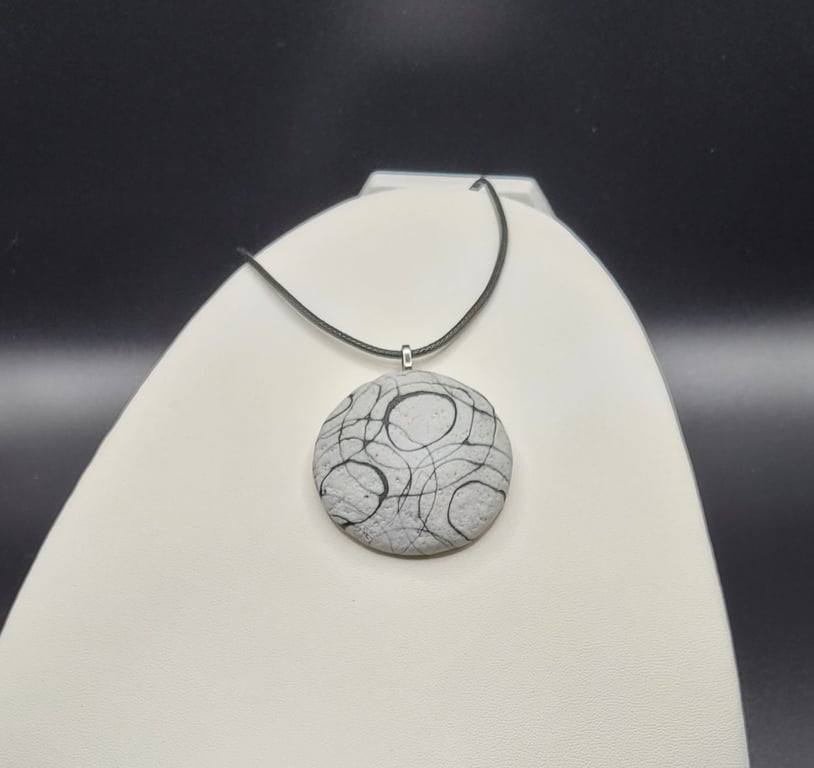 Polymer clay pendant necklace handmade jewellery 40 mm convex