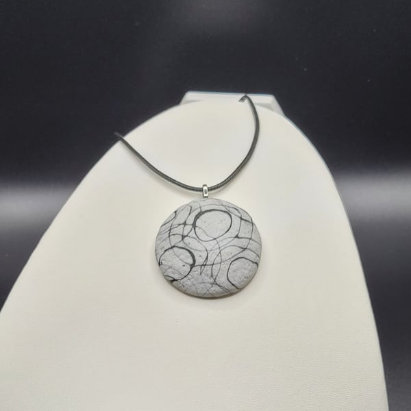 Polymer clay pendant necklace handmade jewellery 40 mm convex
