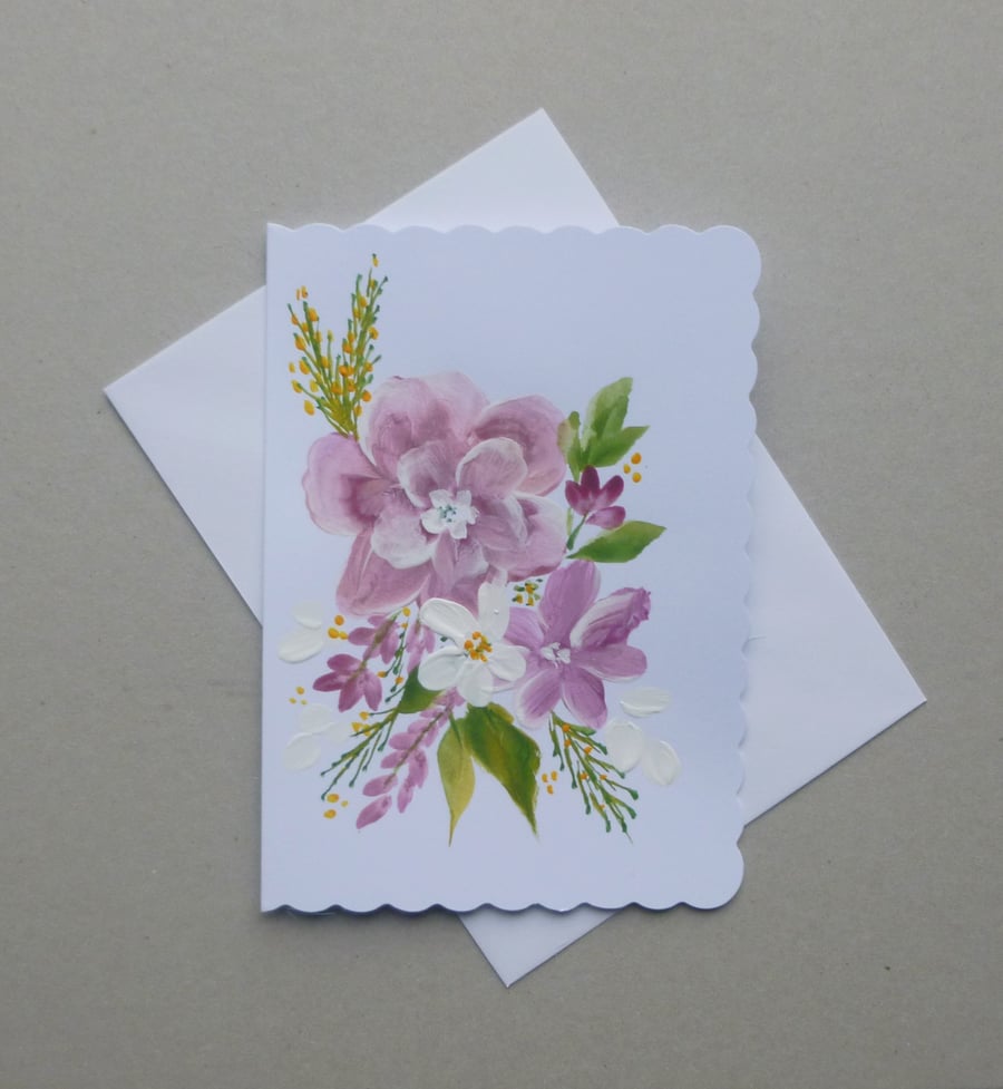 original hand painted floral blank greetings card ( ref F 836 D2 )