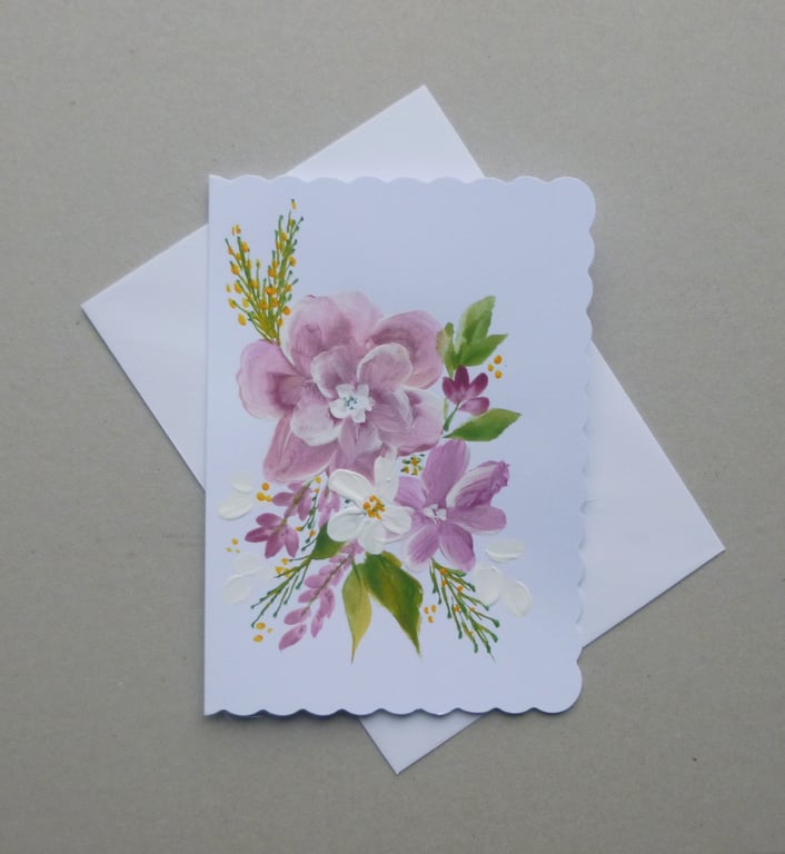 original hand painted floral blank greetings card ( ref F 836 D2 )