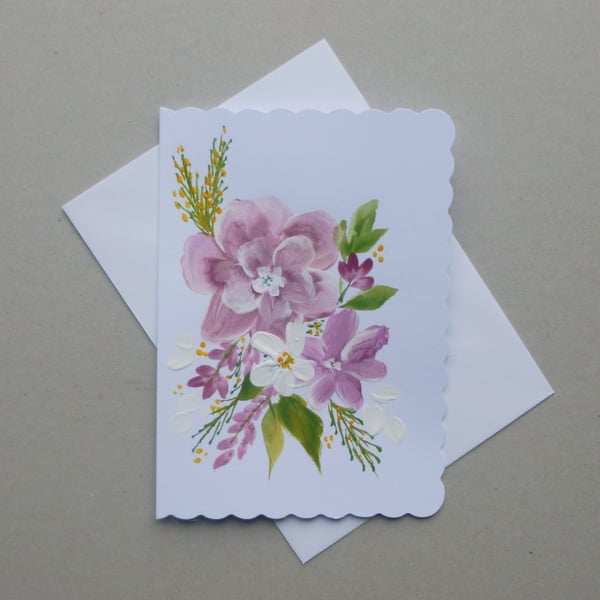 original hand painted floral blank greetings card ( ref F 836 D2 )
