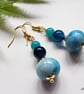 Blue Jasper & Agate Dangle Gold Plated Copper Earrings  - Image 5