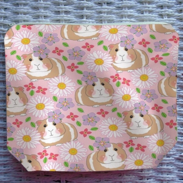 Pink Guinea Pig Flowers Make Up Bag or Large Pencil Case.