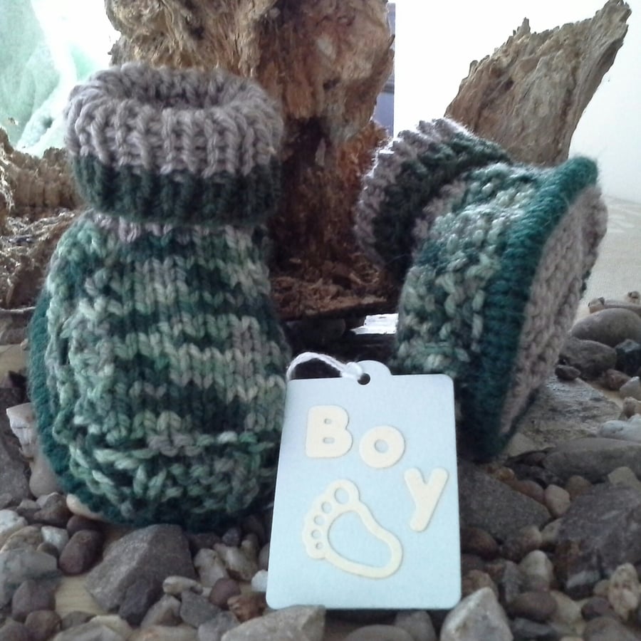 Baby Boy's Aran Booties with wool Size 0-3 months 