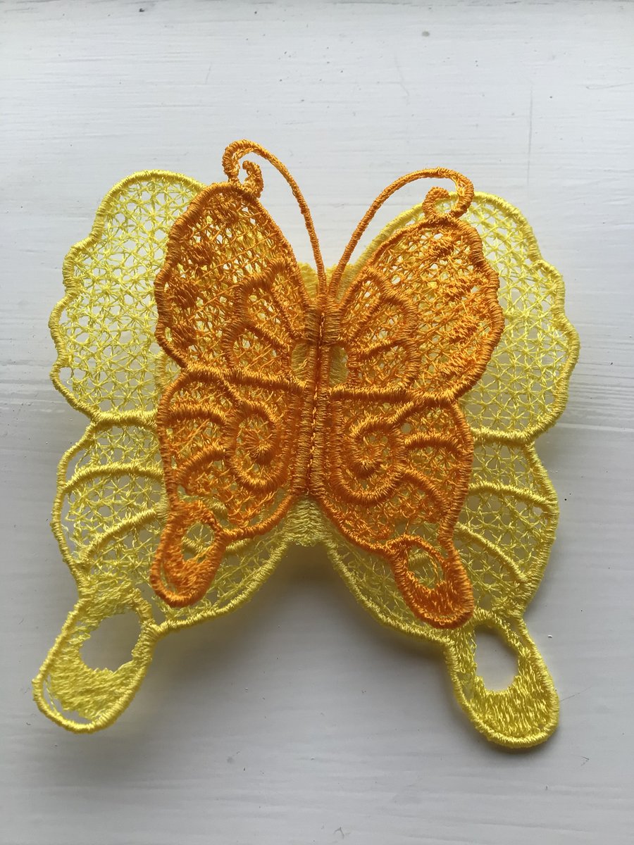 Butterfly lace brooch. Yellow 