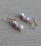 Pink and Grey Pearl Earrings with Lilac Swarovski Beads - 14k Gold Filled Hooks
