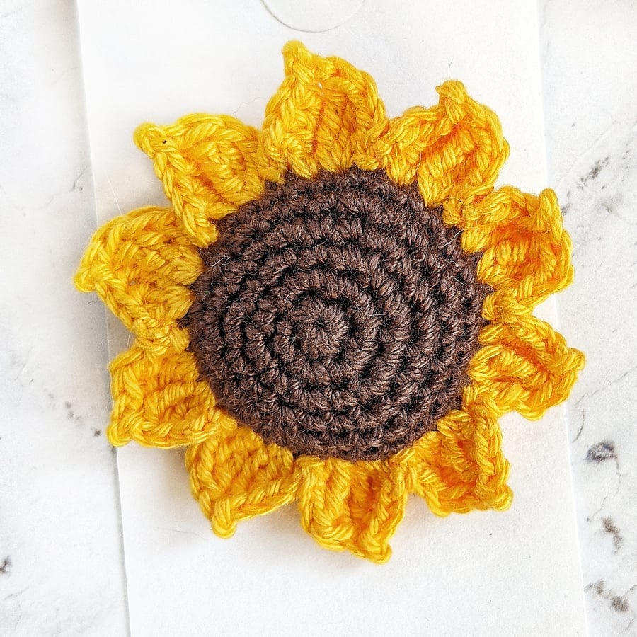 Crochet Sunflower Brooch, Crochet Brooch