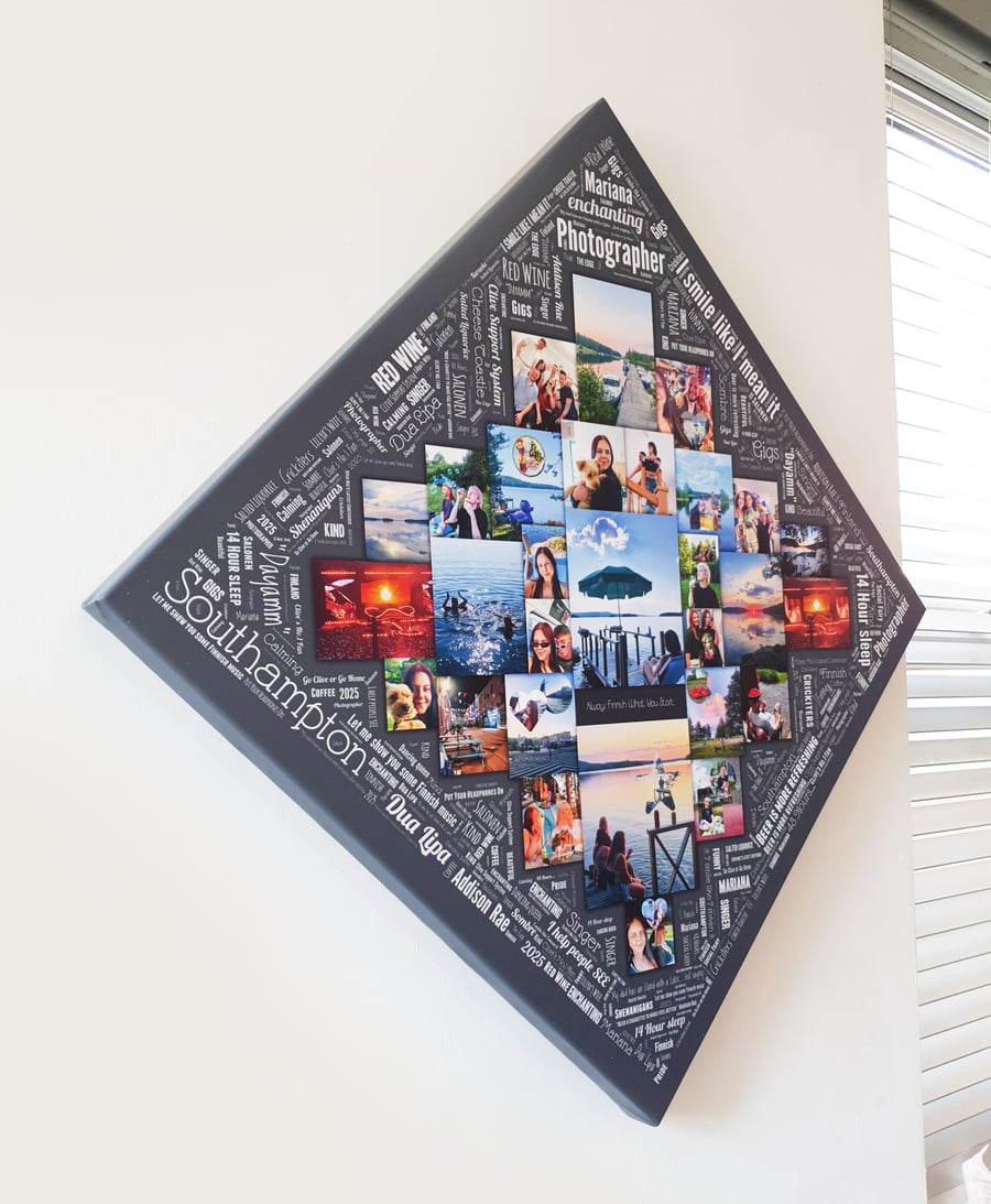 Word Art Photo Collage Diamond Canvas - Personalised Gift - Exclusive