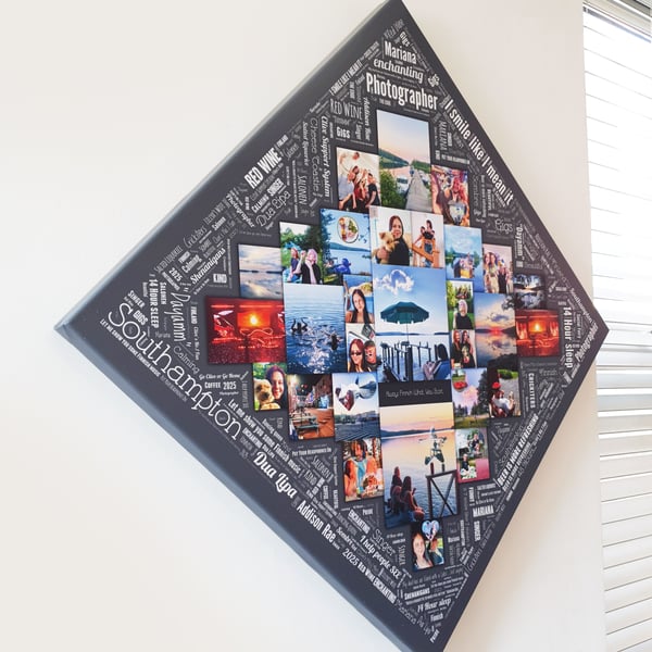 Word Art Photo Collage Diamond Canvas - Personalised Gift - Exclusive