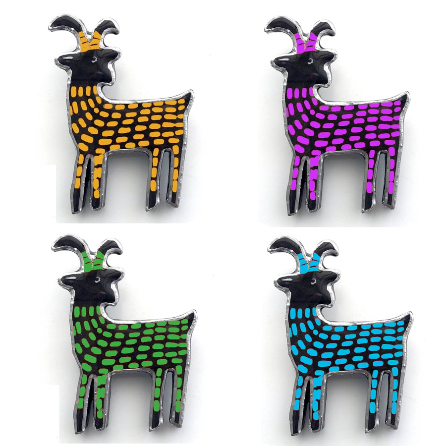 Whimsical Green Yellow Blue or Purple Goat Scandi Resin Brooch by EllyMental
