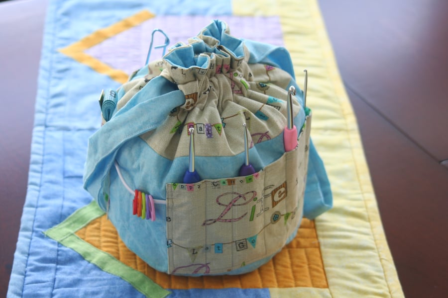 Small Drawstring Reversible Knitting or Crochet Project Bag