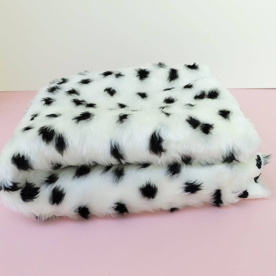 90cm Piece Faux Fur Dalmatian, Off White with Black Spots, Fun Fur for Crafts