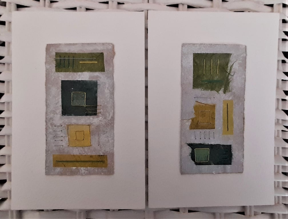 Colourful Combinations Green Yellow Handstitched Geometric Art Pictures