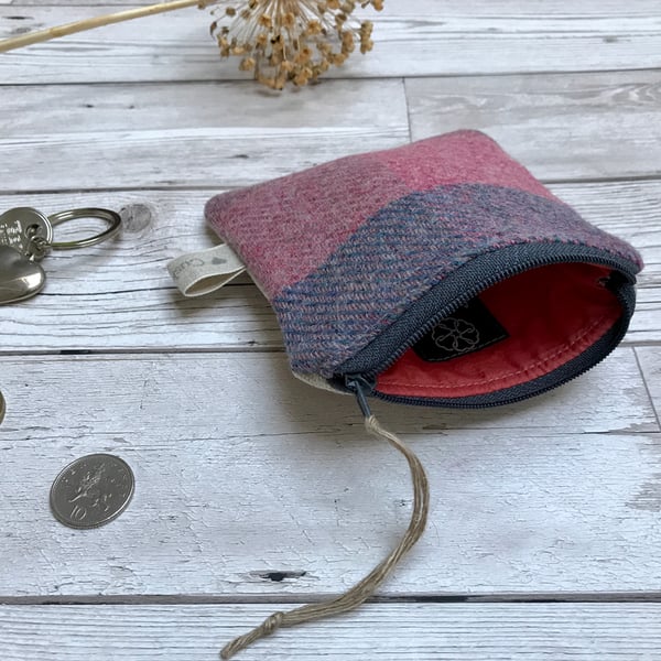 Hand Woven Wool Tweed and Scottish Linen Coin Purse, Credit Card Purse