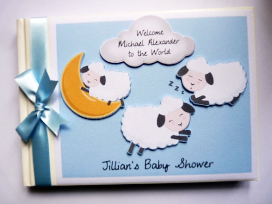 Personalised Sheep on the moon baby shower guest book, little lamb guest book