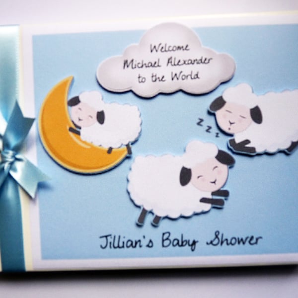 Personalised Sheep on the moon baby shower guest book, little lamb guest book