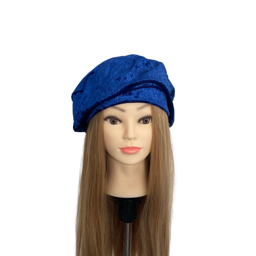 Velvet Beret Royal Blue Crushed Velvet Beret Hat Boho Fashion Hat for Women 