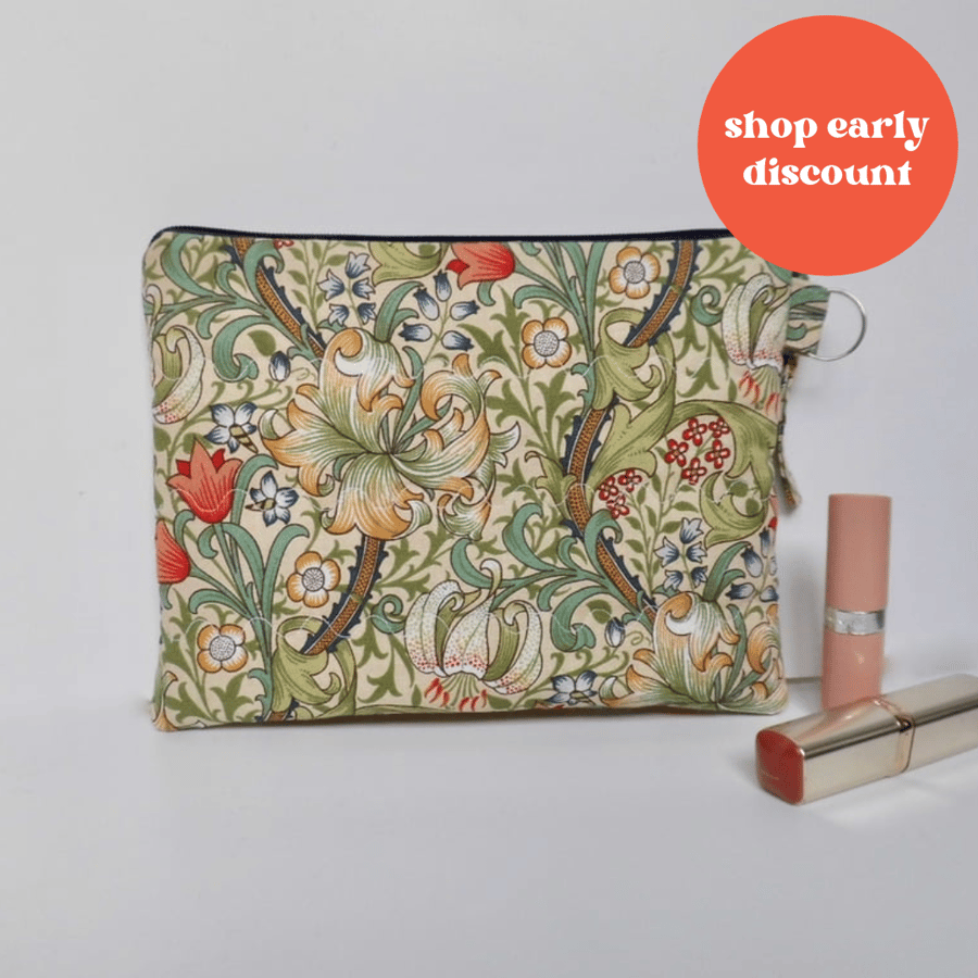 SOLDMake up bag in Golden Lily fabric large size 