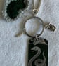 Hogwarts Slytherin house keyring with crochet heart and bag clip