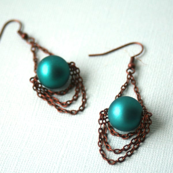 Green shimmer chandelier earrings