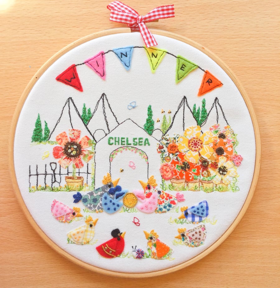 "Chelsea Winners" Embroidered hoop art.
