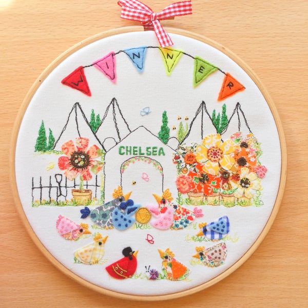 "Chelsea Winners" Embroidered hoop art.