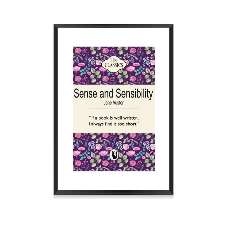 Sense and Sensibility Print - Book Cover Art - Jane Austen Quote - Vintage Wall 