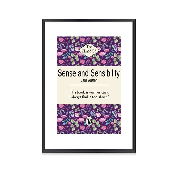 Sense and Sensibility Print - Book Cover Art - Jane Austen Quote - Vintage Wall 