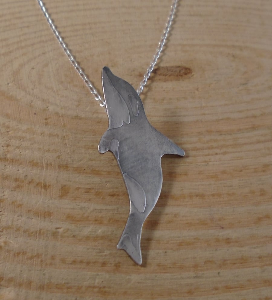 Sterling Silver Etched Killer Whale Necklace