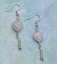 Rose quartz heart earrings with wirework spirals